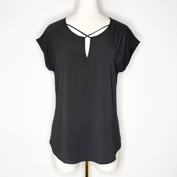 Express Dark Gray Cap Sleeve Satin Blouse Women’s Size Medium - Picture 2 of 8